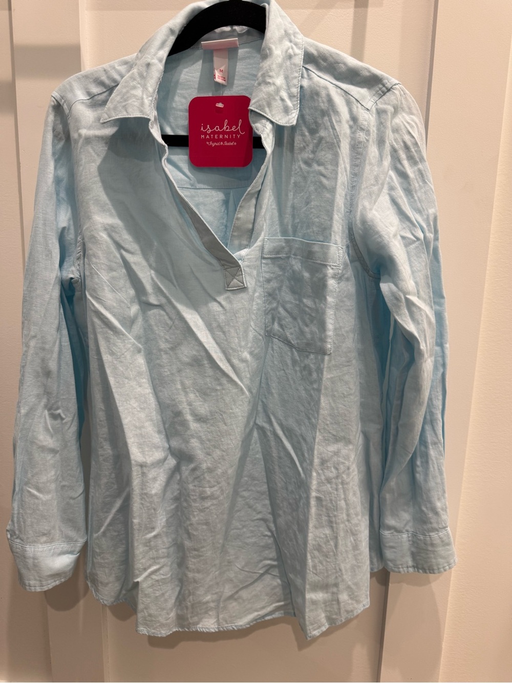 Isabel Maternity by Ingrid & Isabel Light Blue Linen Tunic Size Medium